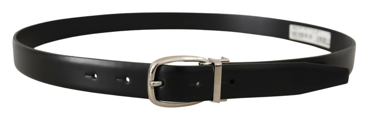 Dolce & Gabbana Black Solid Leather Silver Tone Metal Buckle Belt