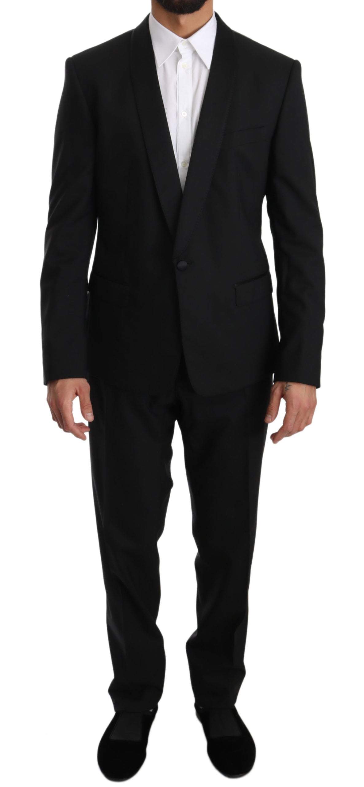 Dolce & Gabbana Black Wool One Button Slim Martini Suit #men, Black, Dolce & Gabbana, feed-agegroup-adult, feed-color-black, feed-gender-male, feed-size-IT52 | L, IT52 | L, Men - New Arrivals, Suits - Men - Clothing at SEYMAYKA