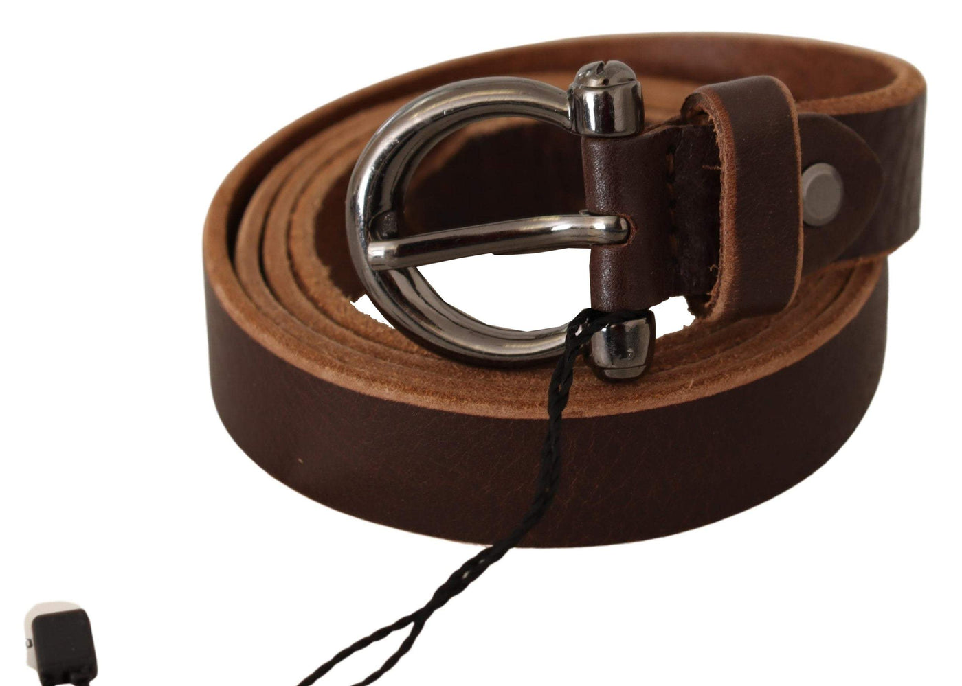 John Galliano Brown Leather Logo Design Round Buckle Waist Belt 85 cm / 34 Inches, Belts - Women - Accessories, Brown, feed-1, John Galliano at SEYMAYKA