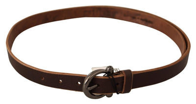 John Galliano Brown Leather Logo Design Round Buckle Waist Belt 85 cm / 34 Inches, Belts - Women - Accessories, Brown, feed-1, John Galliano at SEYMAYKA