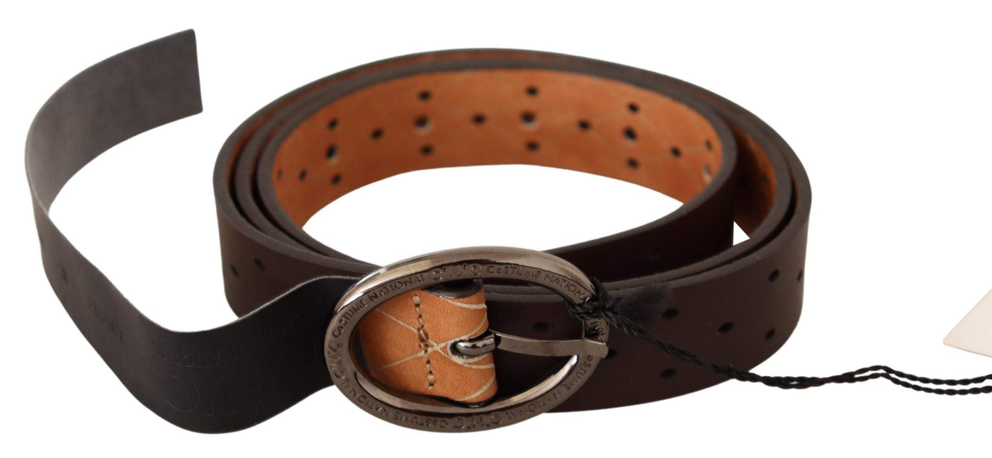 Costume National Belt Brown WX Silver Buckle Holes Belt 85 cm / 34 Inches, Belts - Women - Accessories, Brown, Costume National, feed-agegroup-adult, feed-color-Brown, feed-gender-female at SEYMAYKA