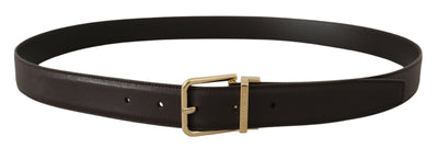 Dolce & Gabbana Brown Calf Leather Gold Logo Metal Buckle Belt