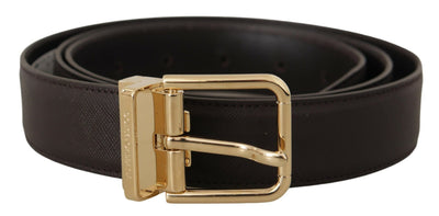 Dolce & Gabbana Brown Calf Leather Gold Logo Metal Buckle Belt