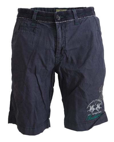 La Martina Blue Washed Cotton Bermuda Casual Shorts
