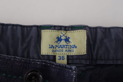 La Martina Blue Washed Cotton Bermuda Casual Shorts