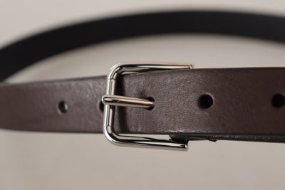 Dolce & Gabbana Brown Calf Leather Silver Tone Metal Buckle Belt