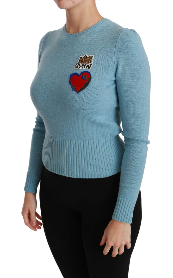 Dolce & Gabbana Blue Wool Queen Heart Pullover Sweater Blue, Dolce & Gabbana, feed-agegroup-adult, feed-color-Blue, feed-gender-female, IT36 | XS, IT46 | L, Sweaters - Women - Clothing, Women - New Arrivals at SEYMAYKA