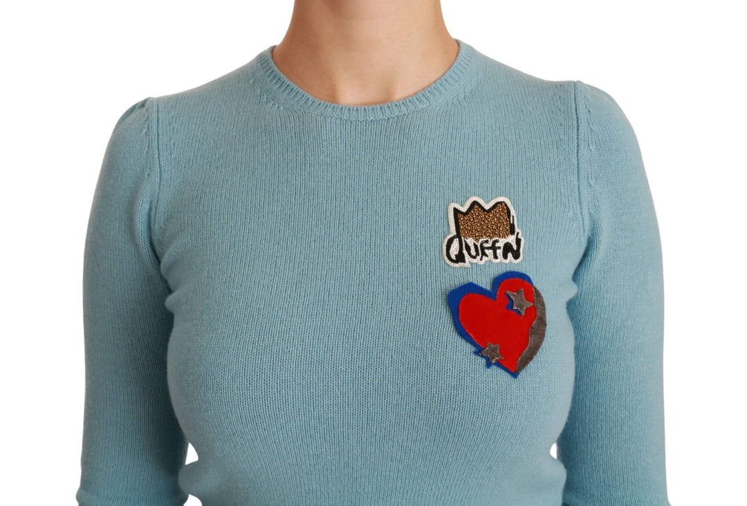 Dolce & Gabbana Blue Wool Queen Heart Pullover Sweater Blue, Dolce & Gabbana, feed-agegroup-adult, feed-color-Blue, feed-gender-female, IT36 | XS, IT46 | L, Sweaters - Women - Clothing, Women - New Arrivals at SEYMAYKA