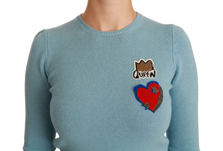 Dolce & Gabbana Blue Wool Queen Heart Pullover Sweater Blue, Dolce & Gabbana, feed-agegroup-adult, feed-color-Blue, feed-gender-female, IT36 | XS, IT46 | L, Sweaters - Women - Clothing, Women - New Arrivals at SEYMAYKA