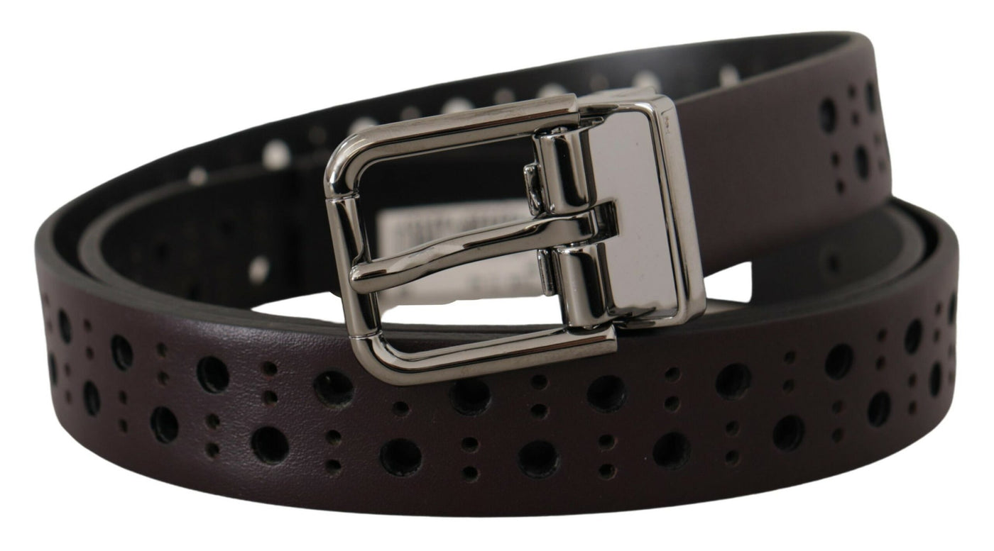 Dolce & Gabbana Dark Purple Perforated Leather Metal Buckle Belt