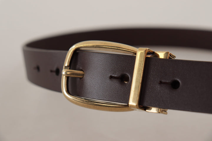 Dolce & gabbana Dark Brown Calf Leather Gold Tone Metal Buckle