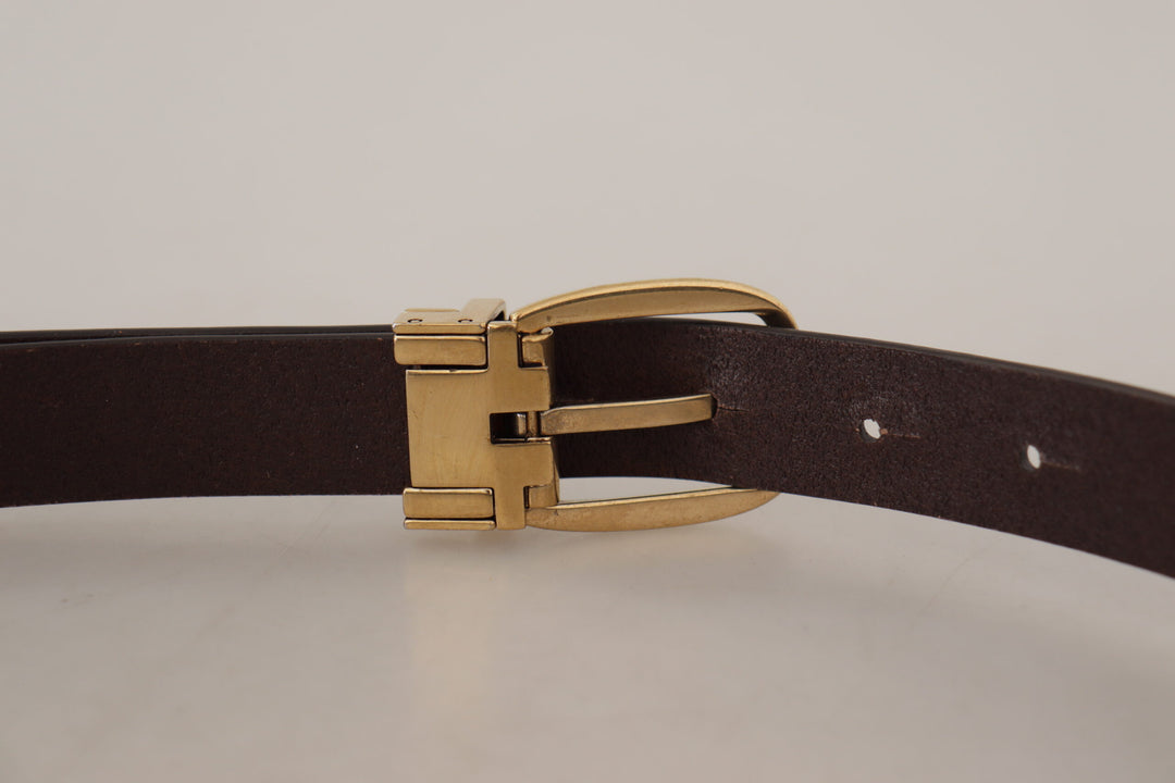 Dolce & gabbana Dark Brown Calf Leather Gold Tone Metal Buckle