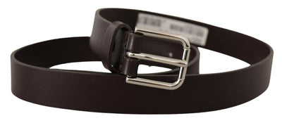 Dolce & Gabbana Brown Plain Leather Silver Tone Buckle Belt