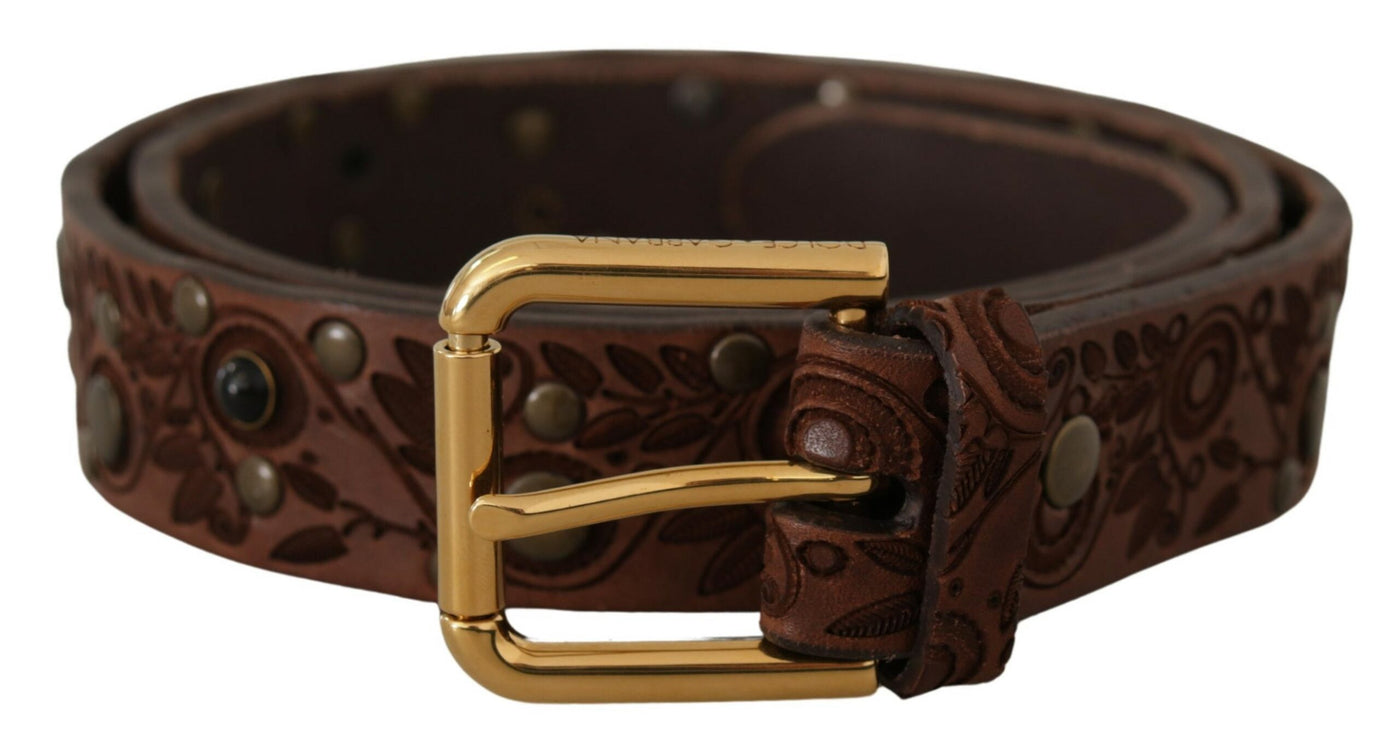 Dolce & Gabbana Brown Calf Leather Embossed Gold Metal Buckle