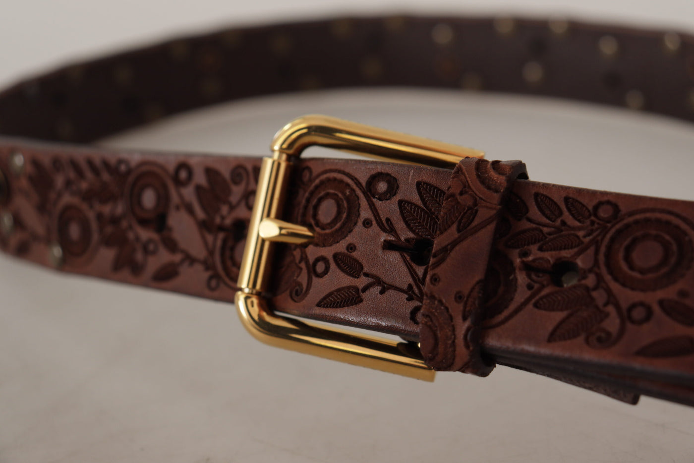 Dolce & Gabbana Brown Calf Leather Embossed Gold Metal Buckle