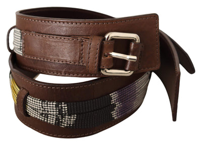 Costume National Brown Leather Silver Buckle Belt 80 cm / 32 Inches, Belts - Women - Accessories, Brown, Costume National, feed-1 at SEYMAYKA