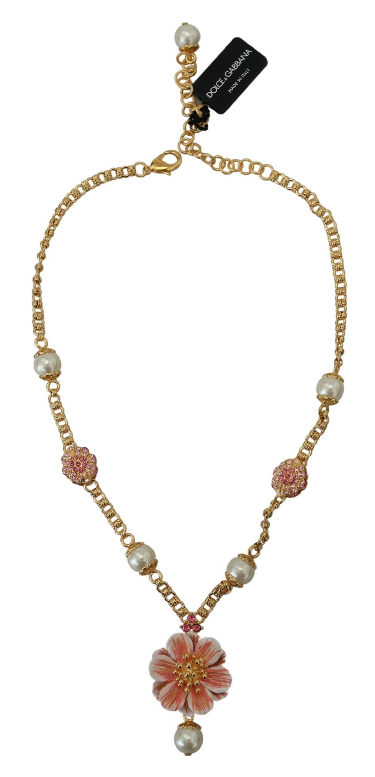 Gold Tone Floral Crystals Pink Embellished Necklace