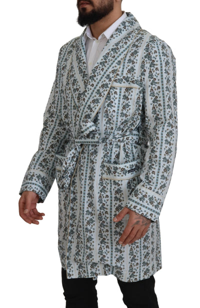 Dolce & Gabbana Blue Floral Cotton Robe Coat Jacket