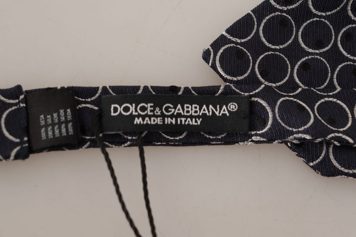 Dolce & Gabbana Black White Round 100% Silk Neck Papillon  Tie