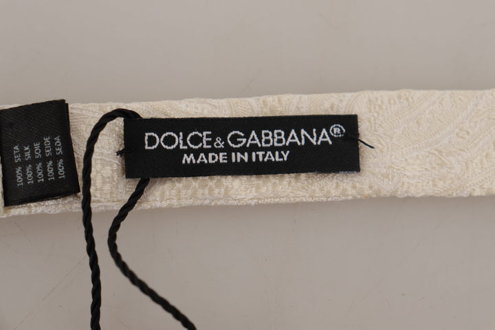Dolce & Gabbana Off-White 100% Silk Slim Adjustable Neck Papillon Tie