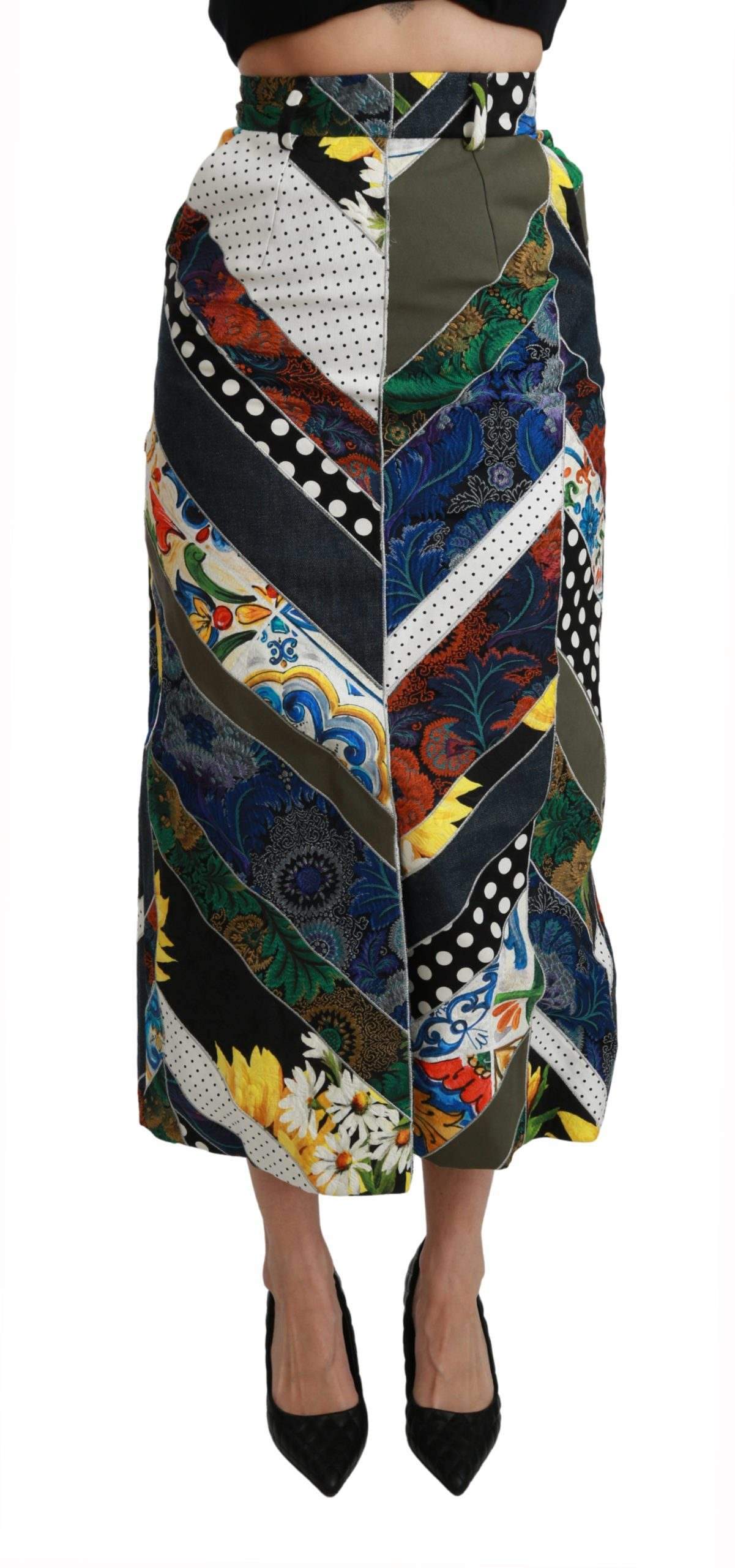 Dolce & Gabbana  Multicolor Silk Geometric High Waist Maxi Skirt #women, Brand_Dolce & Gabbana, Catch, Dolce & Gabbana, feed-agegroup-adult, feed-color-multicolor, feed-gender-female, feed-size-IT40|S, Gender_Women, IT40|S, Kogan, Multicolor, Skirts - Women - Clothing, Women - New Arrivals at SEYMAYKA