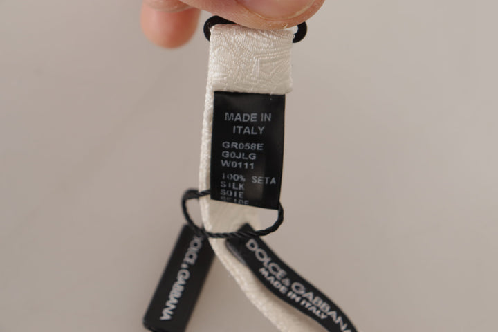 Dolce & Gabbana White 100% Silk Slim Adjustable Neck Papillon Tie