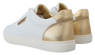 Dolce & Gabbana White Gold Leather Low Top Sneakers Shoes