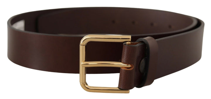Dolce & gabbana Brown Plain Calf Leather Gold Tone Buckle Belt