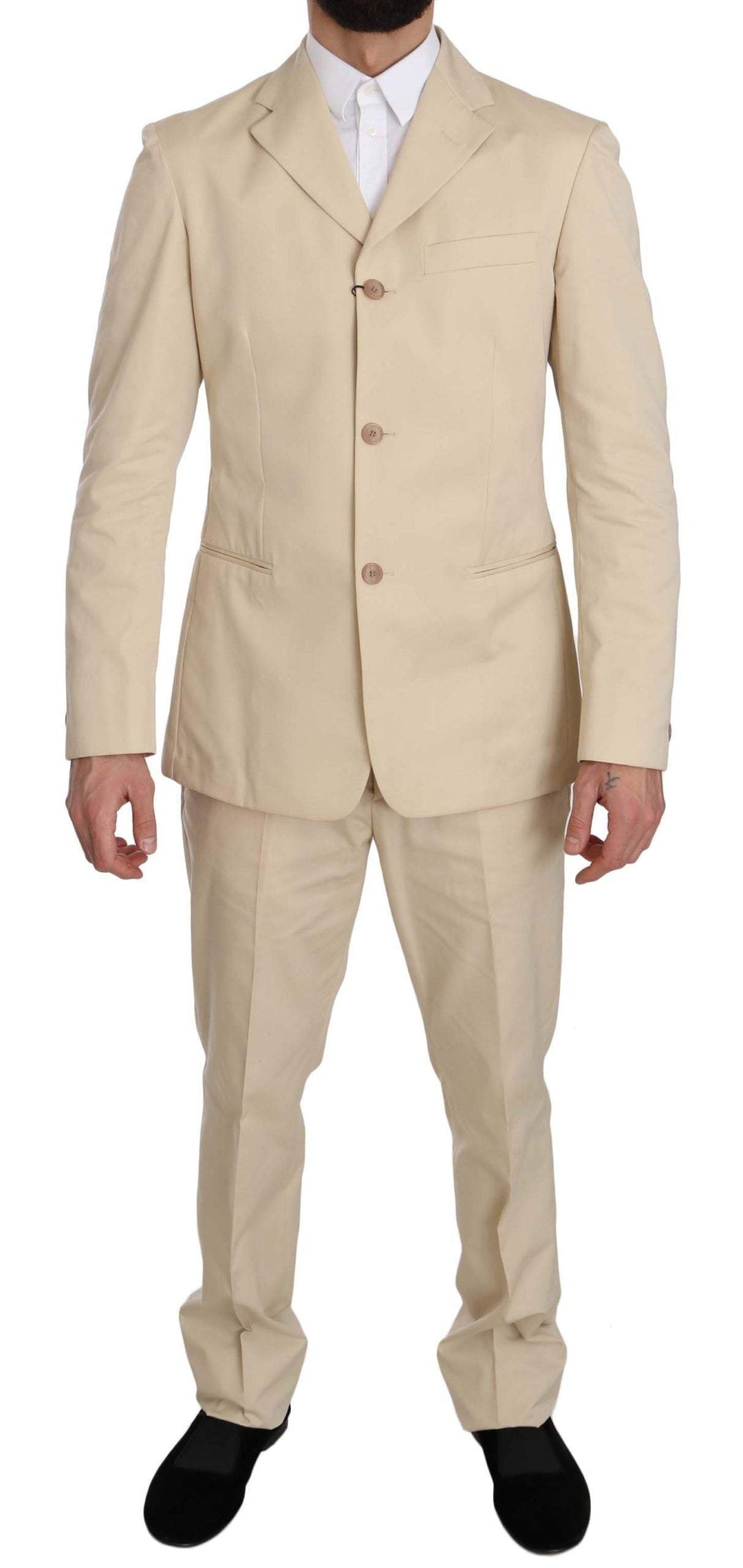 Romeo Gigli Two Piece 3 Button  Cotton Solid Suit #men, Beige, Catch, feed-agegroup-adult, feed-color-beige, feed-gender-male, feed-size-IT46 | S, feed-size-IT50 | L, Gender_Men, IT46 | S, IT50 | L, Kogan, Men - New Arrivals, Romeo Gigli, Suits - Men - Clothing at SEYMAYKA