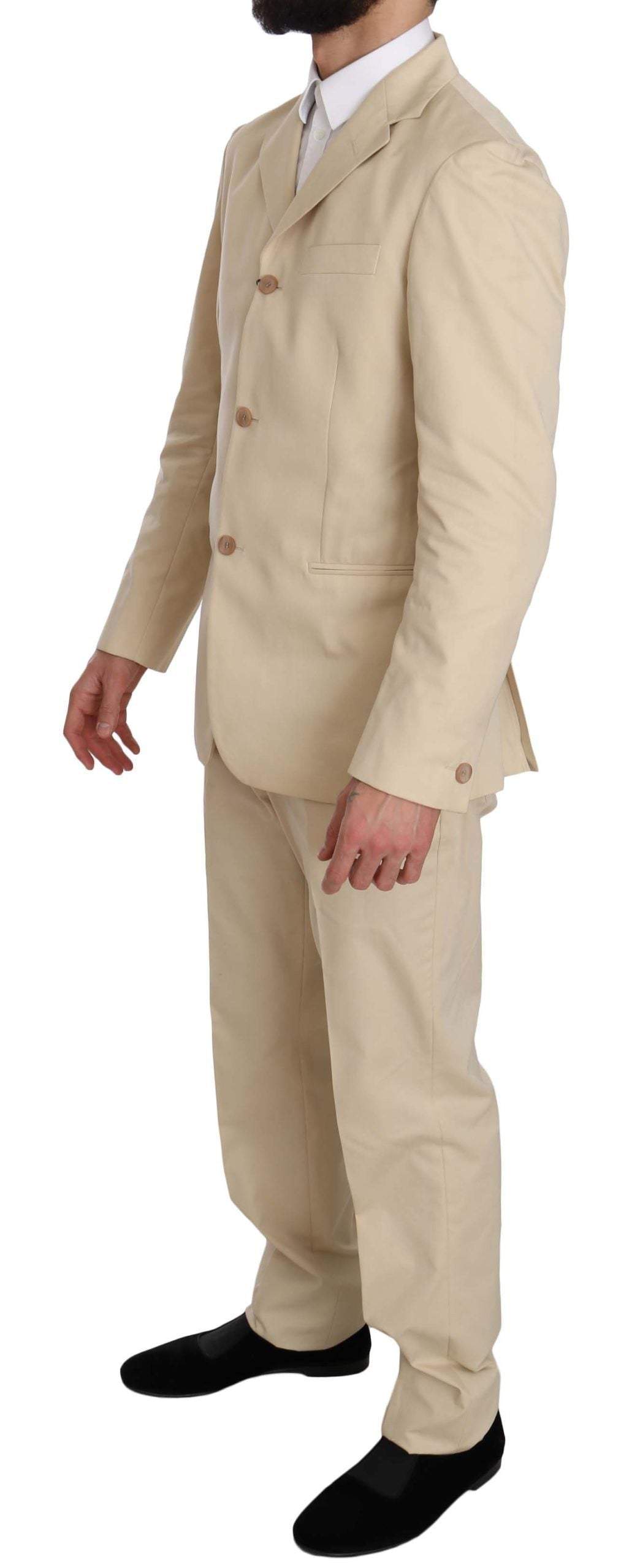 Romeo Gigli Two Piece 3 Button  Cotton Solid Suit #men, Beige, Catch, feed-agegroup-adult, feed-color-beige, feed-gender-male, feed-size-IT46 | S, feed-size-IT50 | L, Gender_Men, IT46 | S, IT50 | L, Kogan, Men - New Arrivals, Romeo Gigli, Suits - Men - Clothing at SEYMAYKA