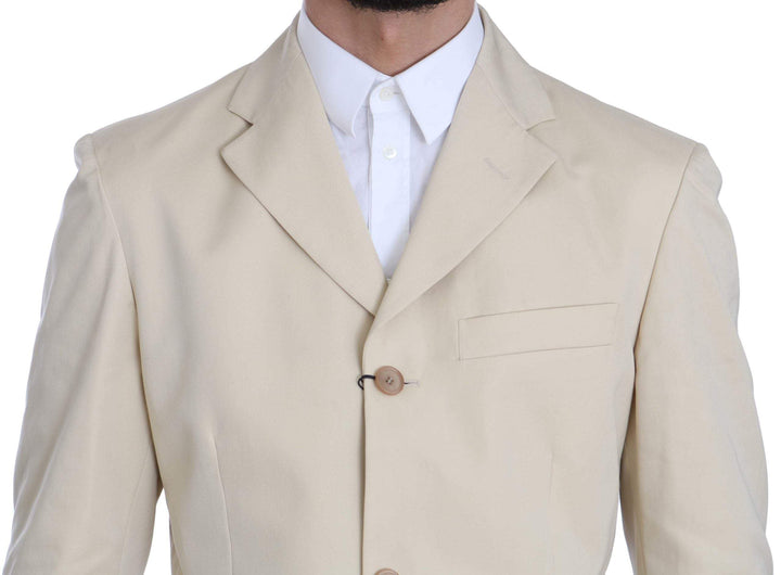 Romeo Gigli Two Piece 3 Button  Cotton Solid Suit #men, Beige, Catch, feed-agegroup-adult, feed-color-beige, feed-gender-male, feed-size-IT46 | S, feed-size-IT50 | L, Gender_Men, IT46 | S, IT50 | L, Kogan, Men - New Arrivals, Romeo Gigli, Suits - Men - Clothing at SEYMAYKA