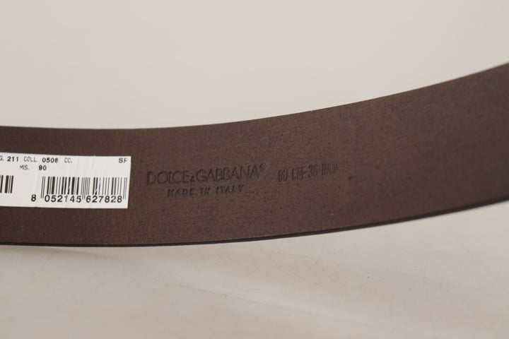 Dolce & gabbana Brown Plain Calf Leather Gold Tone Buckle Belt