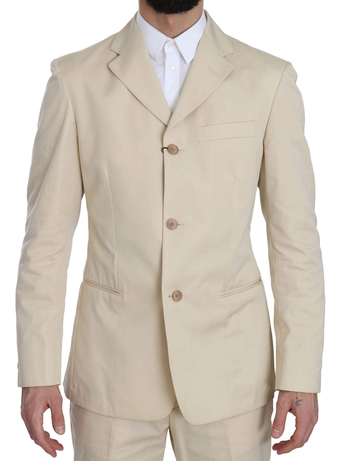 Romeo Gigli Two Piece 3 Button  Cotton Solid Suit #men, Beige, Catch, feed-agegroup-adult, feed-color-beige, feed-gender-male, feed-size-IT46 | S, feed-size-IT50 | L, Gender_Men, IT46 | S, IT50 | L, Kogan, Men - New Arrivals, Romeo Gigli, Suits - Men - Clothing at SEYMAYKA