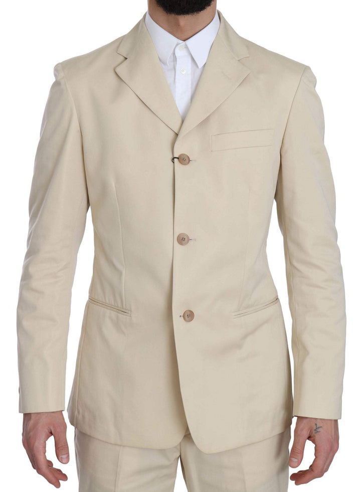 Romeo Gigli Two Piece 3 Button  Cotton Solid Suit #men, Beige, Catch, feed-agegroup-adult, feed-color-beige, feed-gender-male, feed-size-IT46 | S, feed-size-IT50 | L, Gender_Men, IT46 | S, IT50 | L, Kogan, Men - New Arrivals, Romeo Gigli, Suits - Men - Clothing at SEYMAYKA