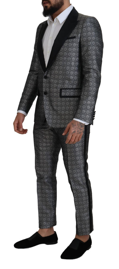 Dolce & Gabbana Silver Patterned Formal 2 Piece MARTINI Suit