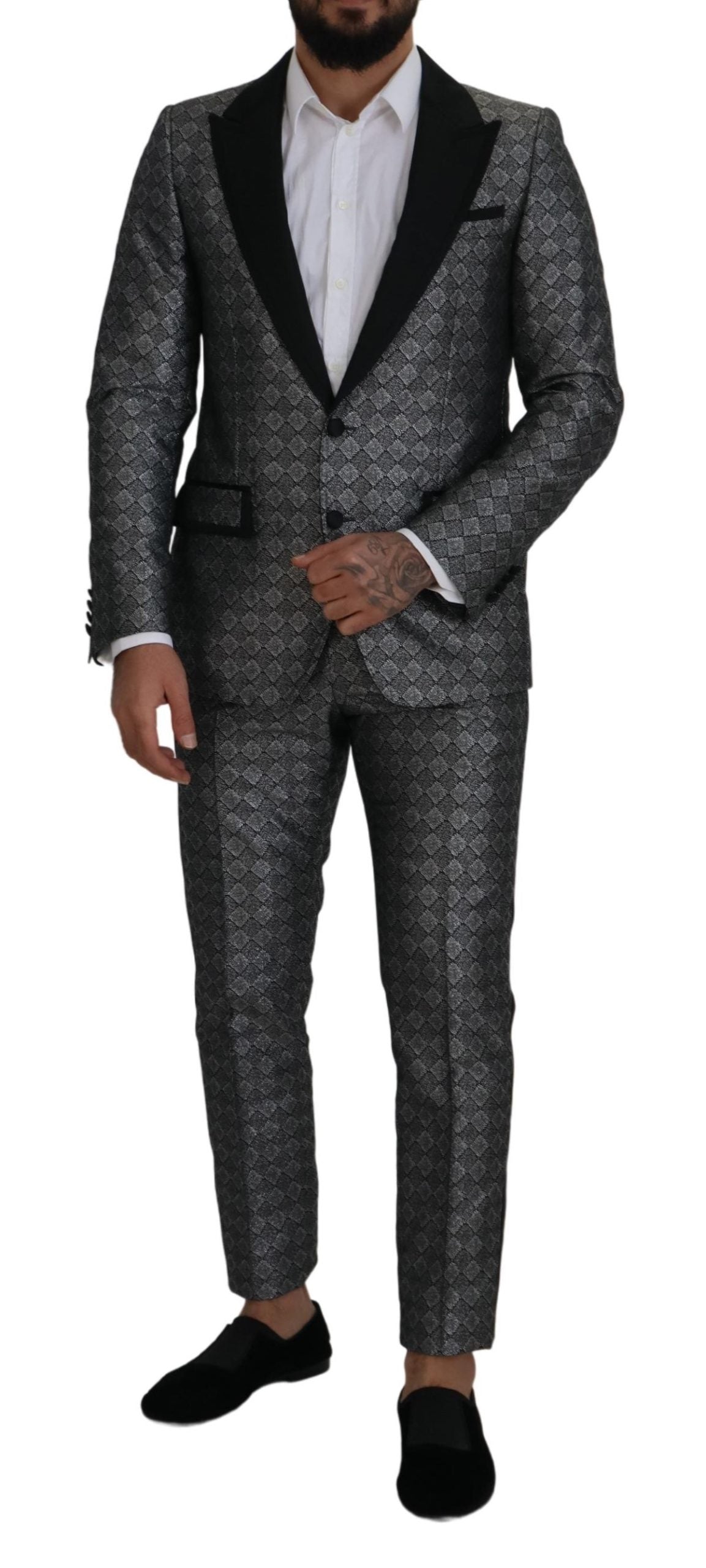 Dolce & Gabbana Silver Patterned Formal 2 Piece MARTINI Suit