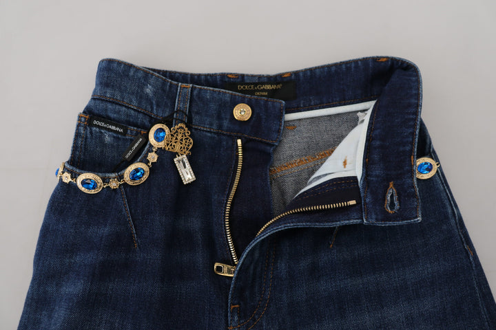 Blue Embellished Straight Denim Cotton Jeans