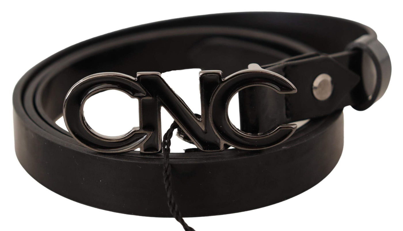 Costume National Black Leather Letter Logo Buckle Belt 85 cm / 34 Inches, Belts - Women - Accessories, Black, Costume National, feed-agegroup-adult, feed-color-Black, feed-gender-female at SEYMAYKA