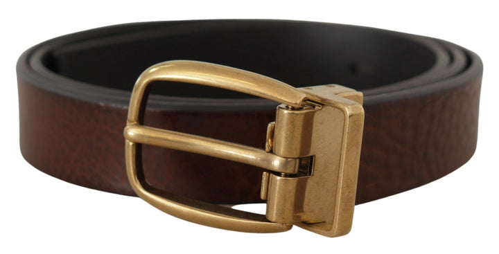 Dolce & gabbana Brown Leather Classic Vintage Metal Buckle Belt
