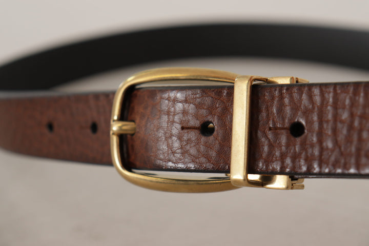 Dolce & gabbana Brown Leather Classic Vintage Metal Buckle Belt