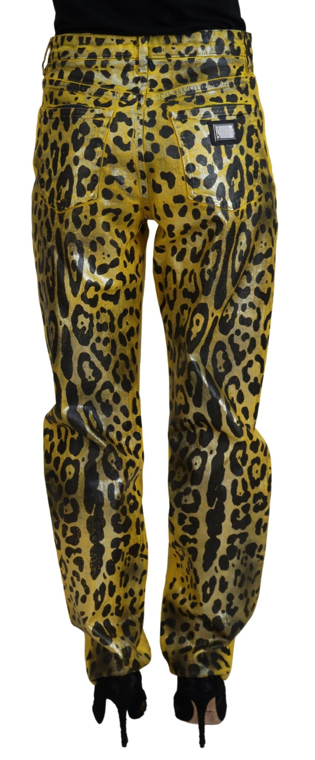 Yellow Leopard Cotton Straight Denim Jeans