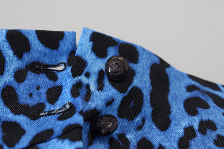 Blue Leopard Print High Waist Pants