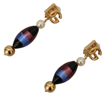 Dolce & Gabbana Gold Plated Brass Glass Design Dangling Earrings
