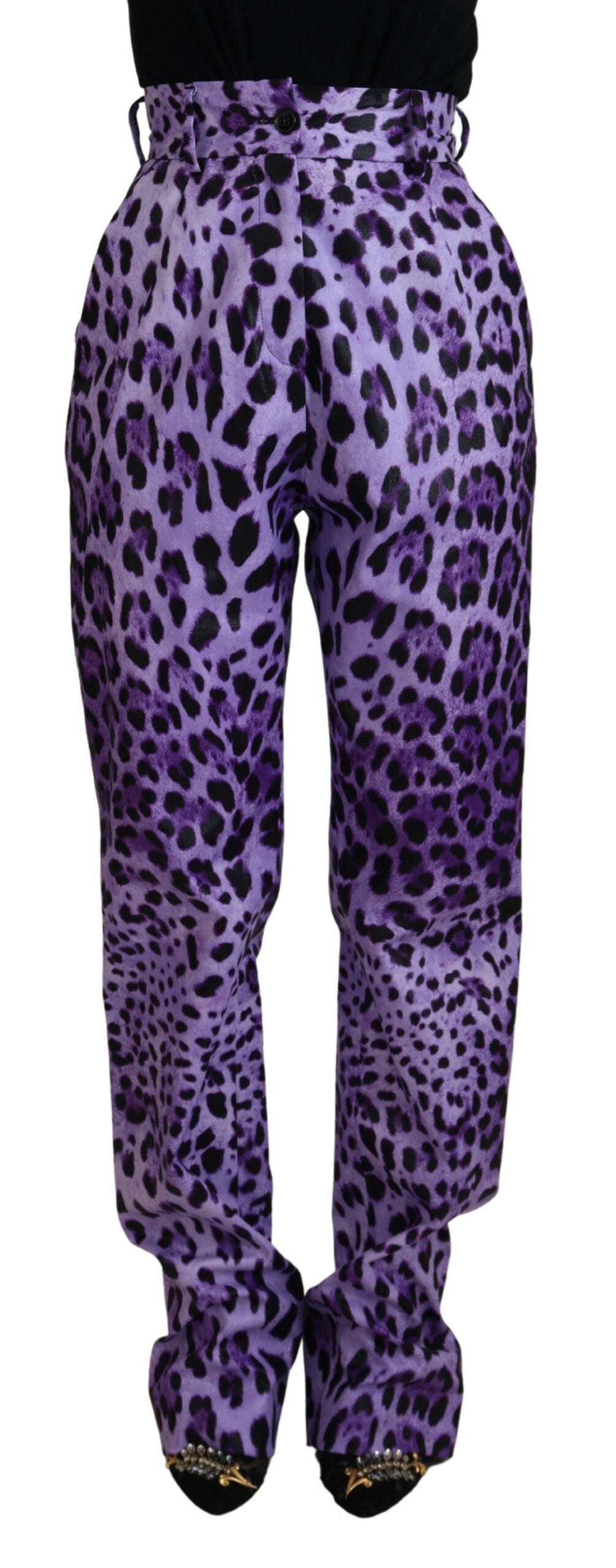 Purple Leopard Print High Waist Pants