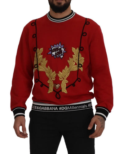 Dolce & Gabbana Red Sequined Love Cotton Pullover Sweater