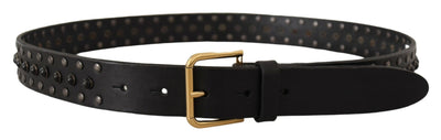 Dolce & Gabbana Black Leather Studded Gold Tone Metal Buckle Belt