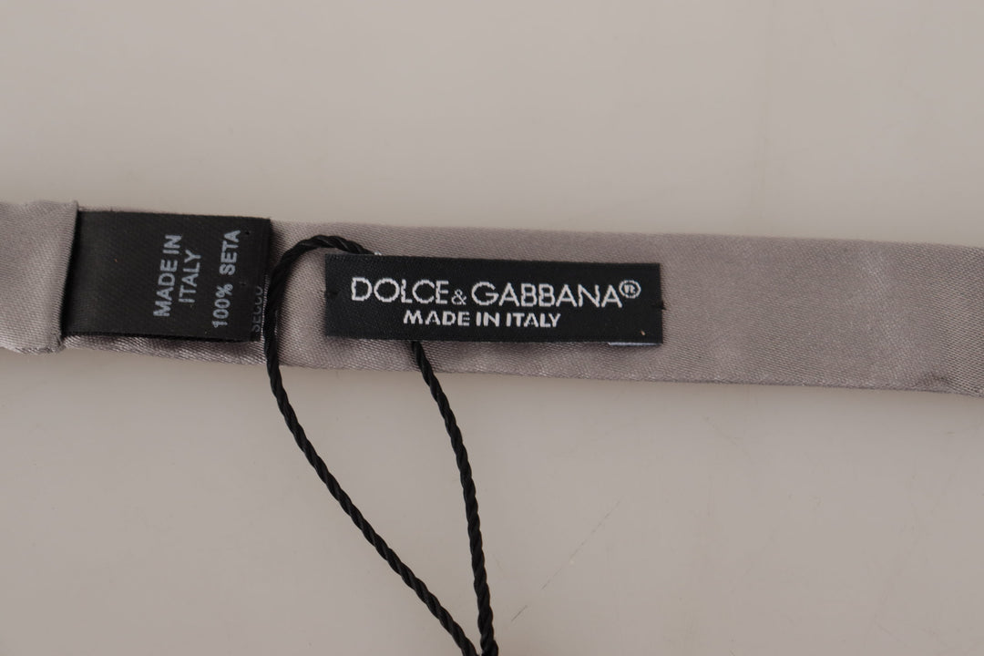 Dolce & Gabbana Silver 100% Silk Slim Adjustable Neck Papillon Tie