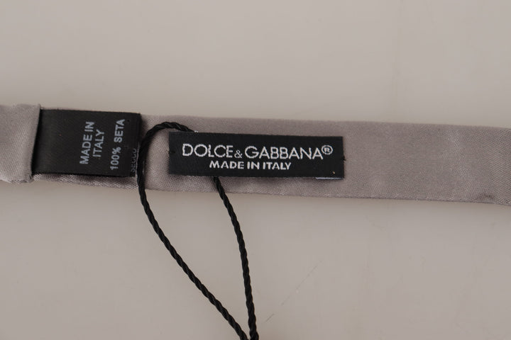 Dolce & Gabbana Silver 100% Silk Slim Adjustable Neck Papillon Tie