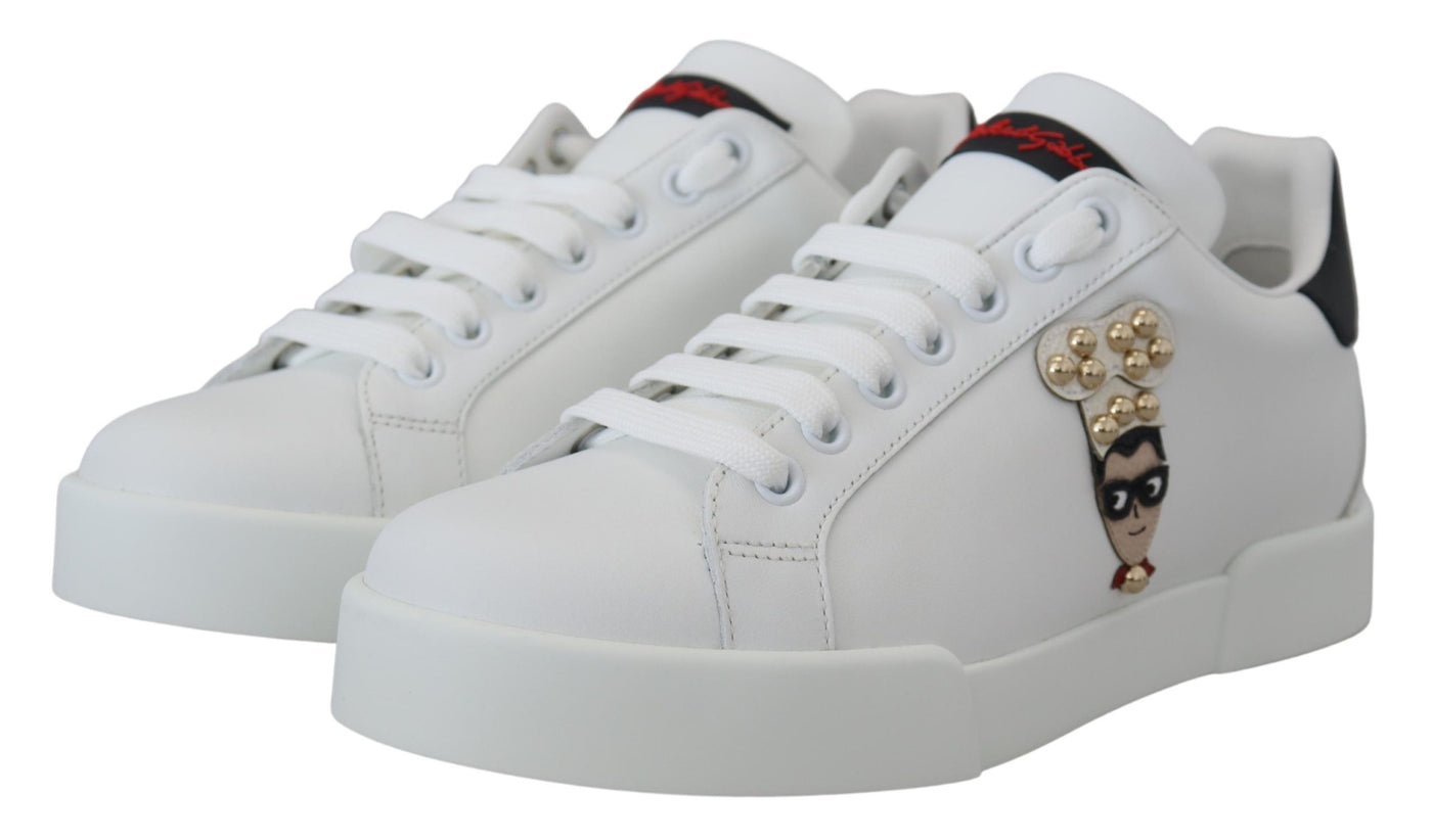 Dolce & Gabbana White Logo Patch Embellished Sneakers Shoes