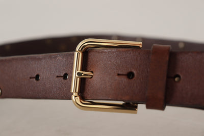 Dolce & Gabbana Brown Leather Studded Gold Tone Metal Buckle Belt